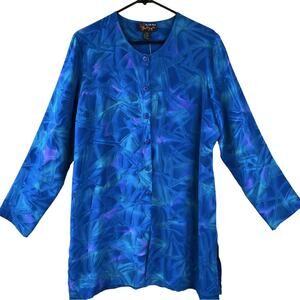 The Silk Road Boho Long Sleeve Tunic Size L 100% Silk Art to Wear New With Tags